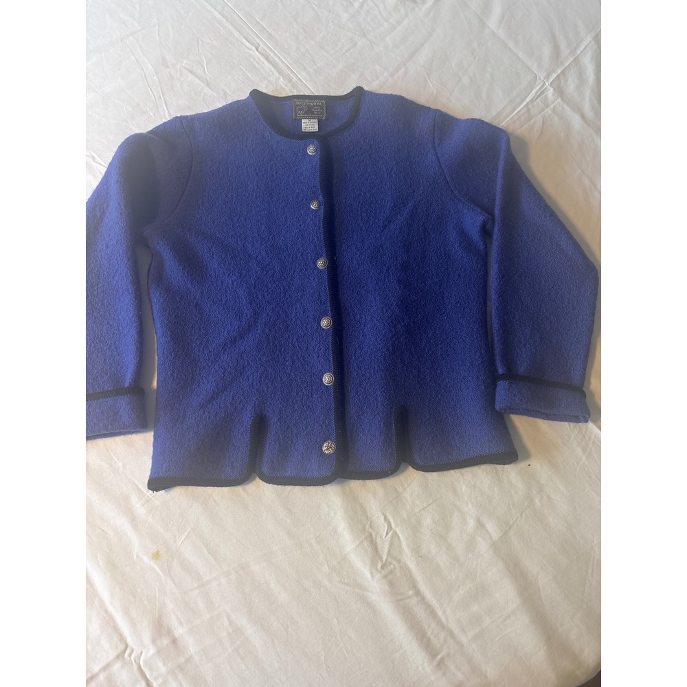 South Wool Cardigan Women M Blue Virgin Wool Hand Embroidered Uruguay
